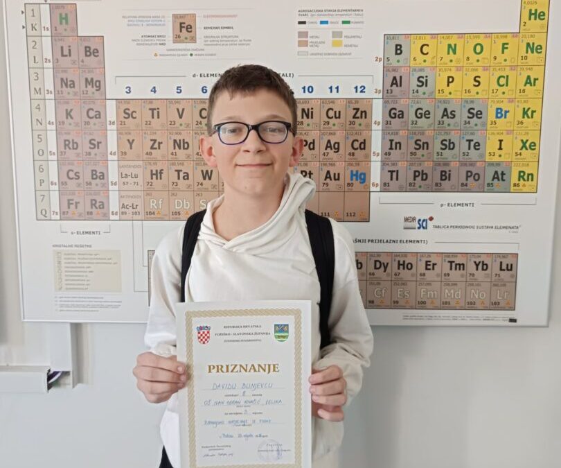 David Bunjevac osvojio 3. mjesto na Županijskom natjecanju iz fizike